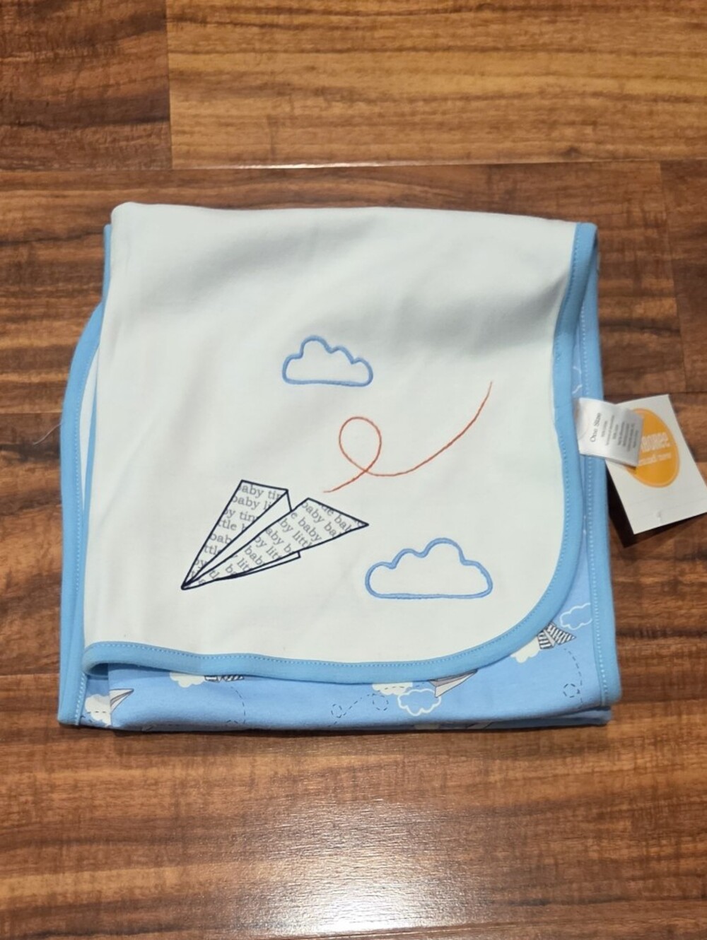 Gymboree NWT Ivory and Light Blue Flying Paper Airplane Reversible Baby Blanket
